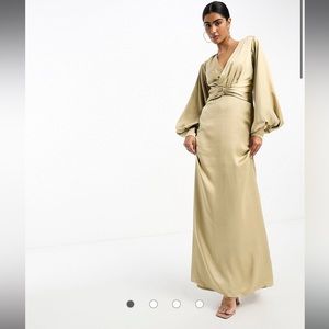 Pretty Lavish twist front satin maxi dress in champagne gold